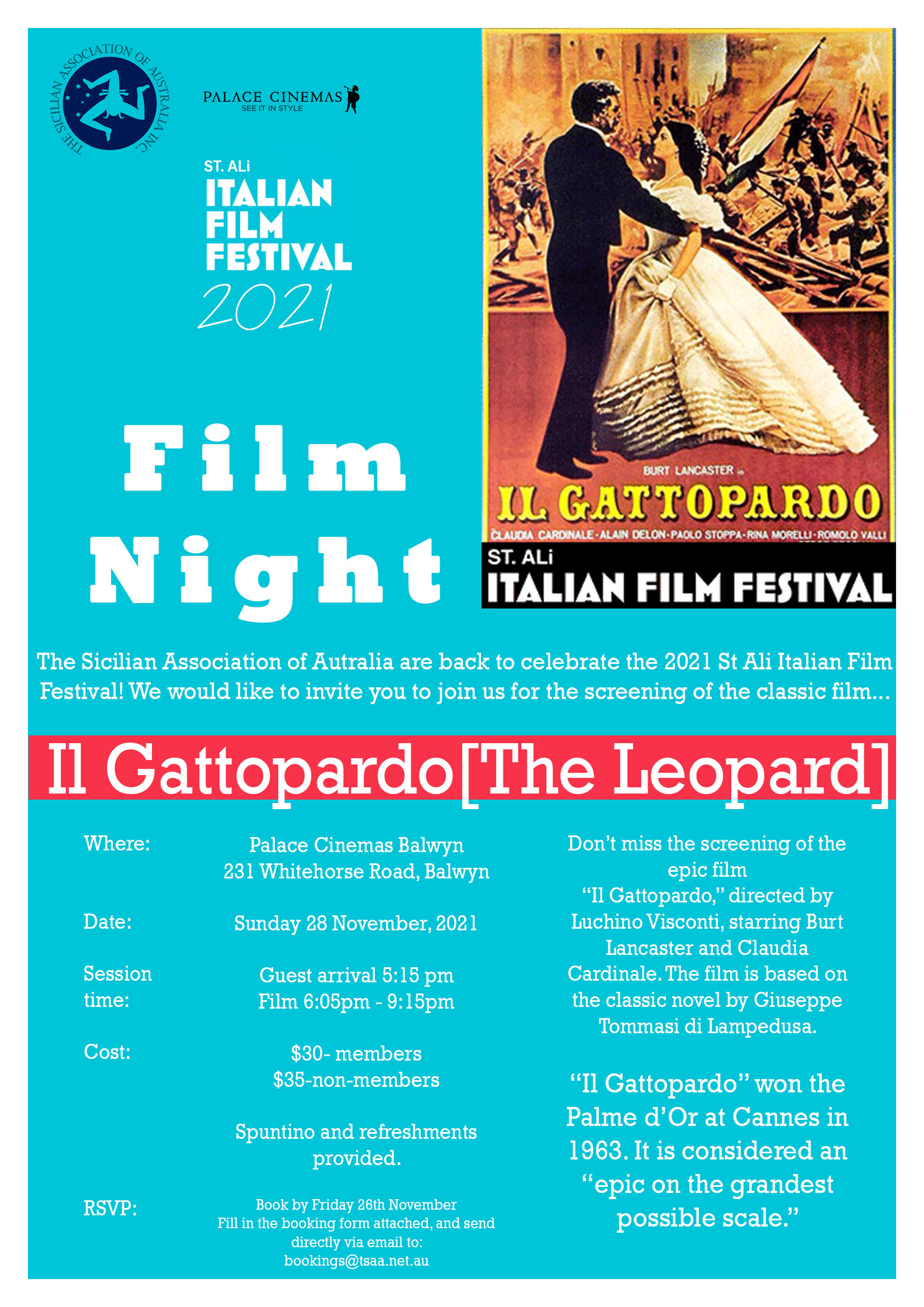 St Ali Italian Film Festival THE SICILIAN ASSOCIATION OF AUSTRALIA